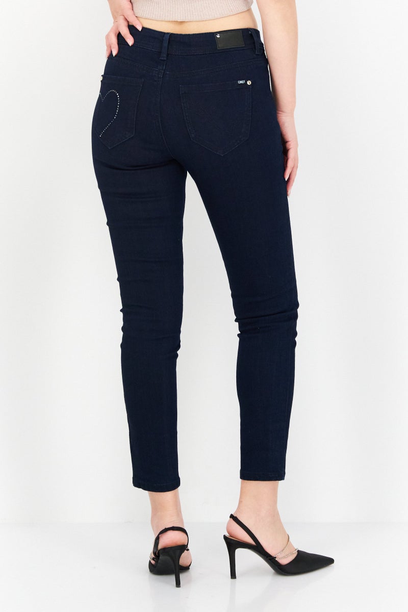 ONLY Women Regular Fit Embellished Stretchable Jeans, Dark Blue - Image 4